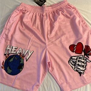 Pink Graphic Shorts with Earth and Heart Design